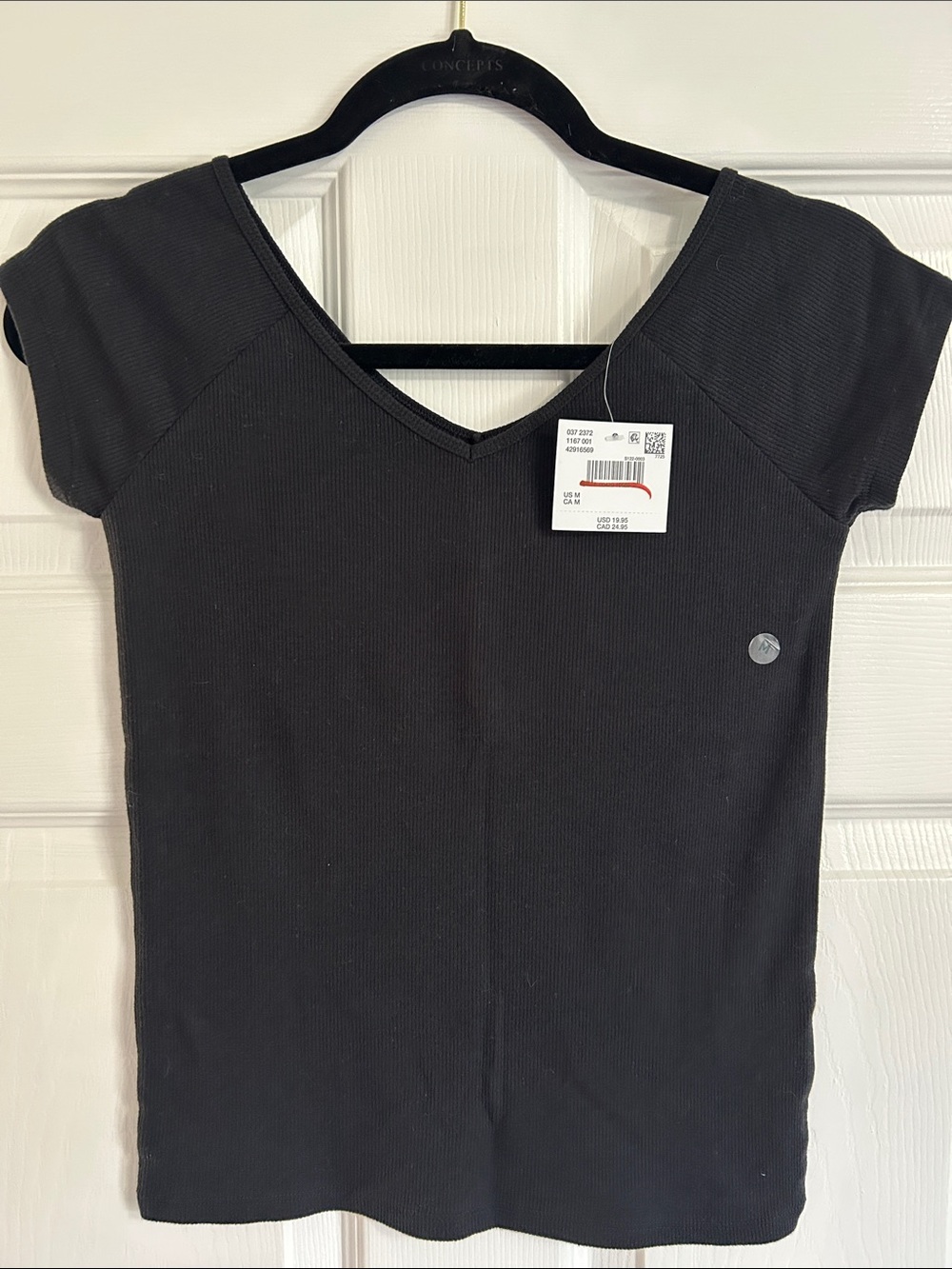 American Eagle Outfitters Black Ribbed V-Neck Short Sleeve Tee